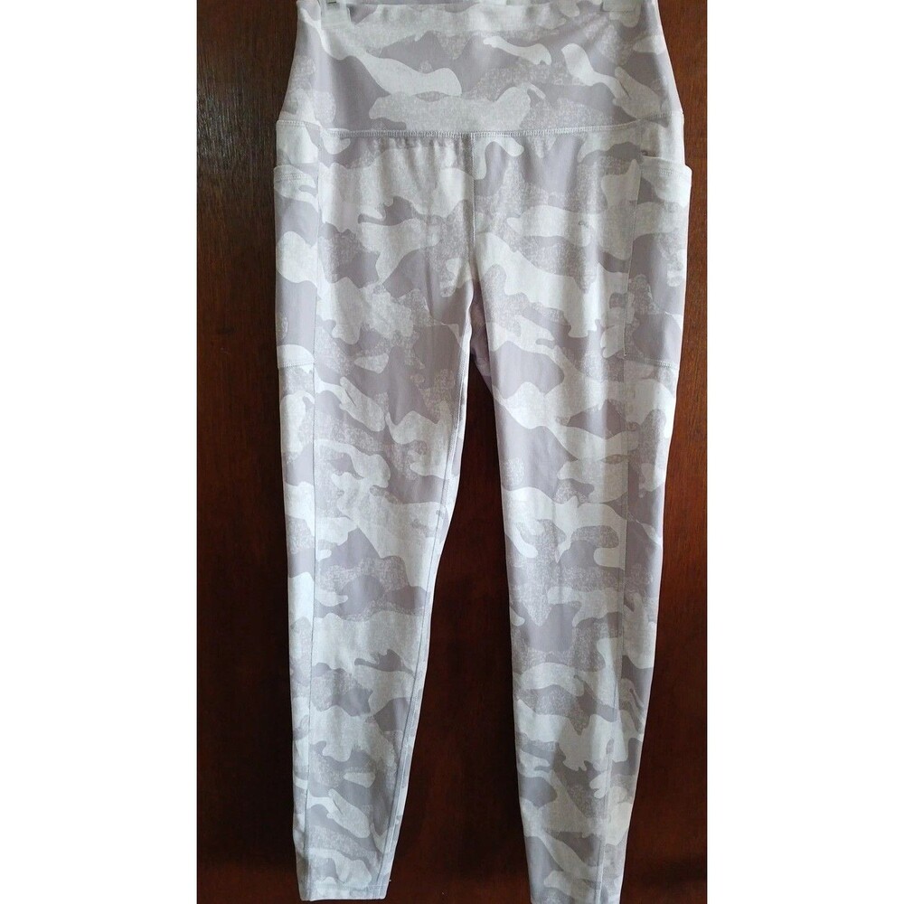 RBX Active Leggings Cell Pockets White/Grey Camo High Waist YOGA Workout Large